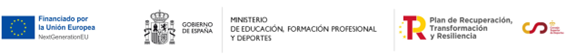 imagen logotipos de la ayuda, Financiado por la UE, Ministerio de Educación, Formación Profesional y Deportes, PRTR y Consejo Superior de Deportes